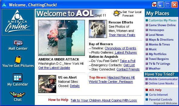 AOL Front Page from 9/11/2001, 9/11 Twenty Project